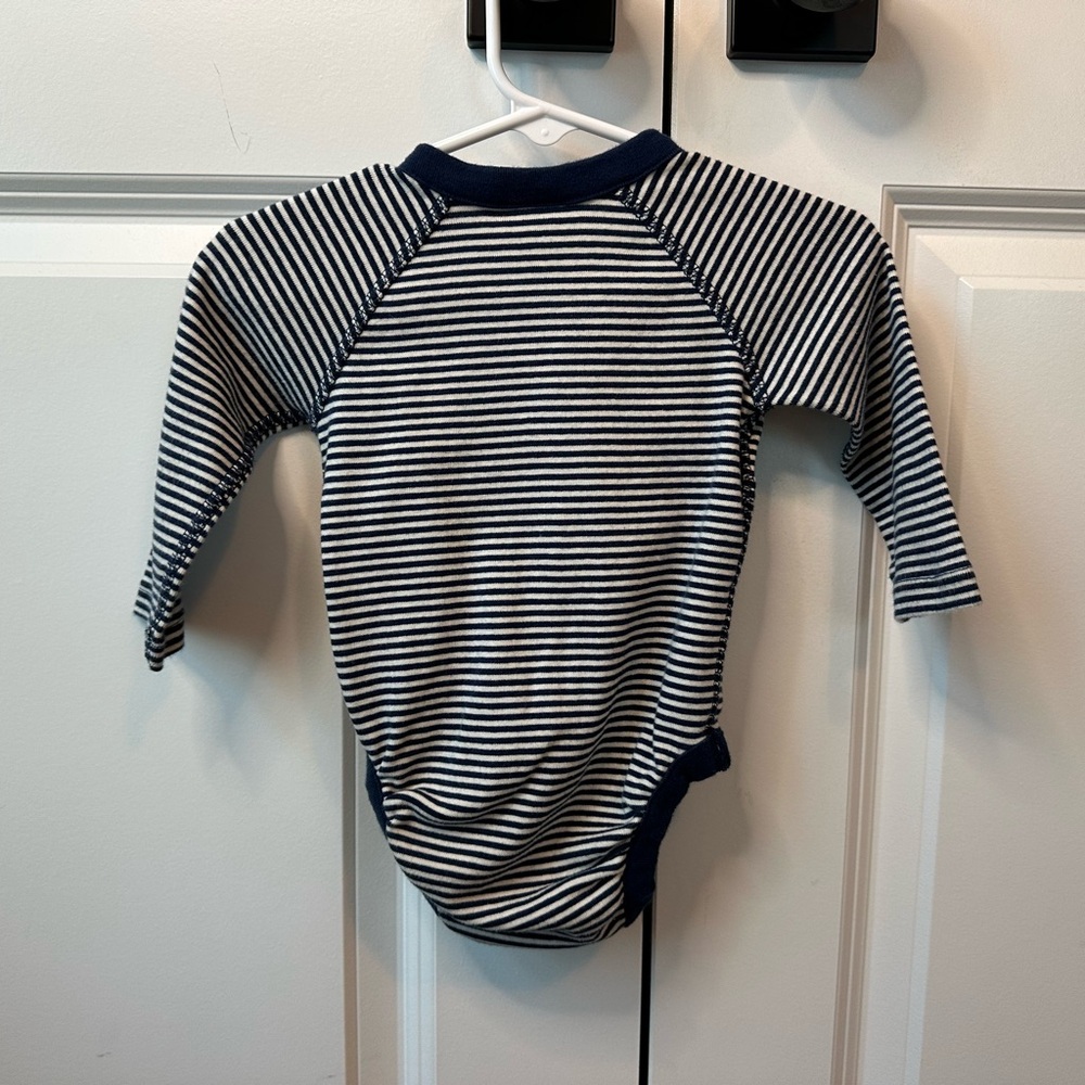 Hanna Andersson Baby Kimono Long Sleeve Bodysuit Blue/White Stripe (Sz 60/3-6Mo) - Picture 3 of 4